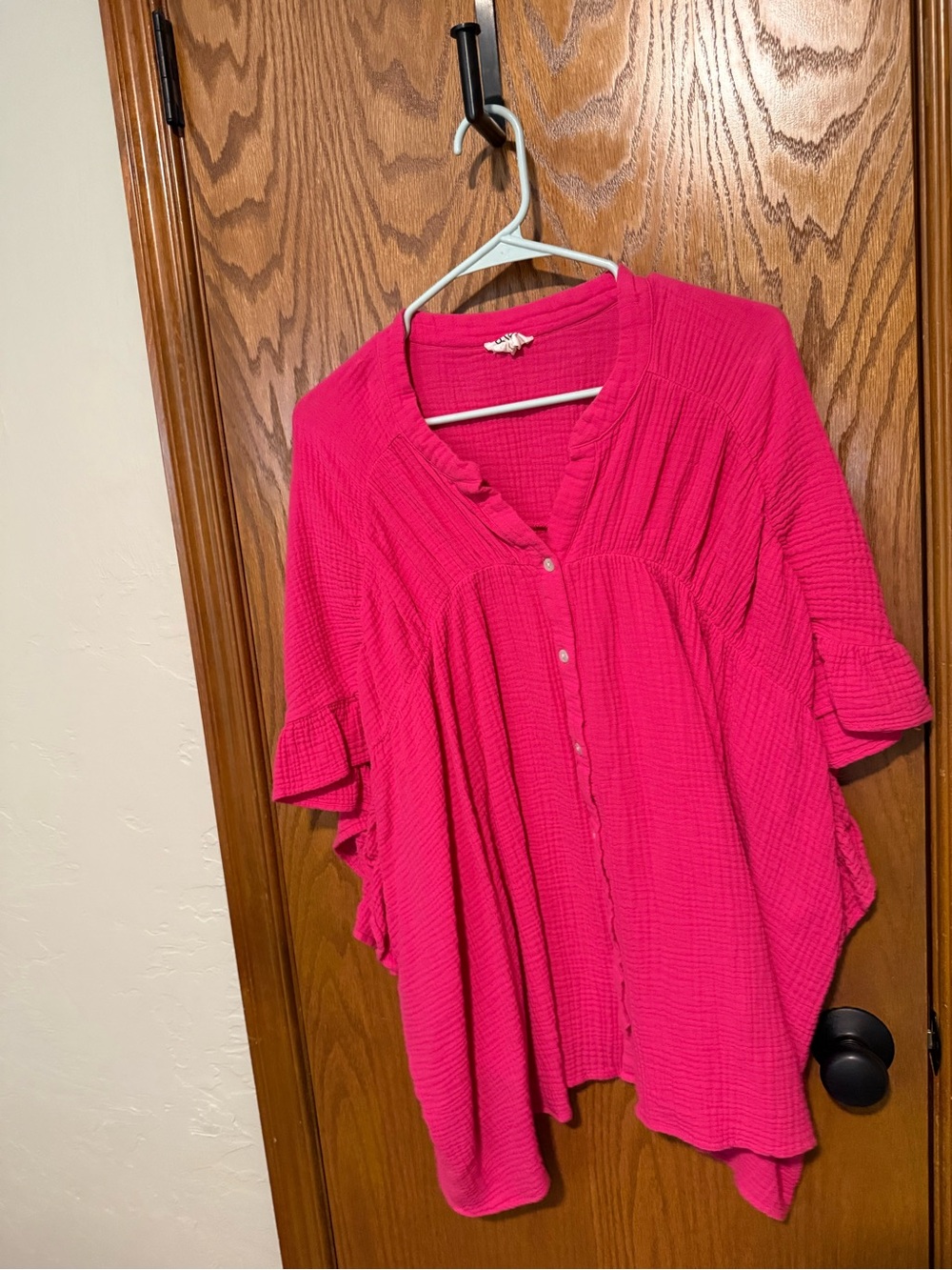 BiBi Hot Pink Textured Button-Front Blouse